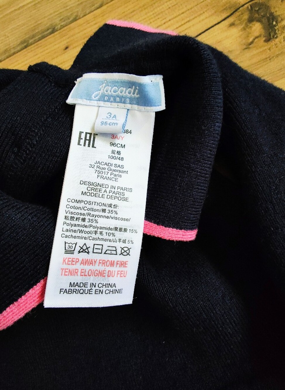 Jacadi Navy Dress with Pink Trim - Picture 4 of 4